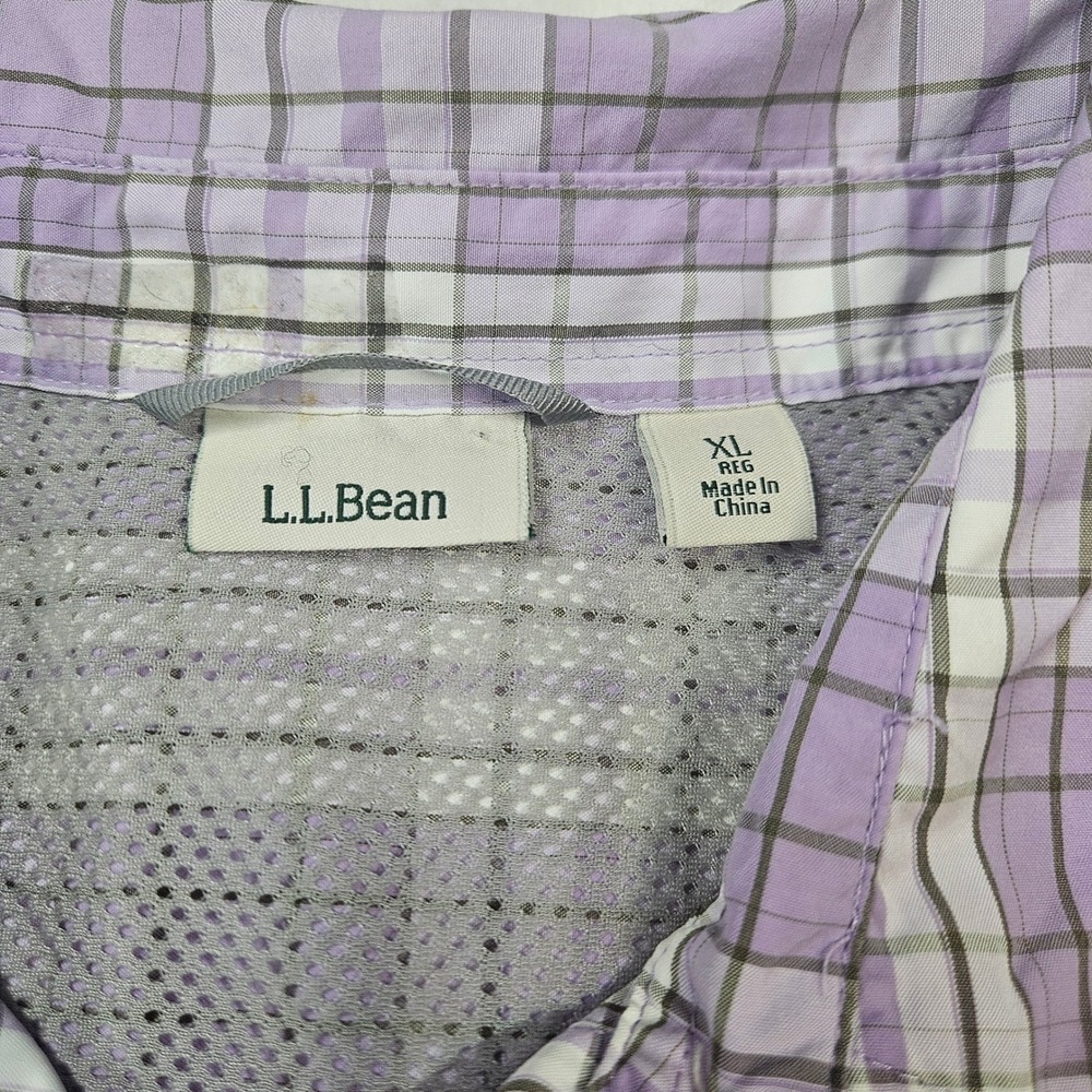 LL Bean Womens XL Purple Plaid Vented Hiking Shirt Roll Tab Long Sleeve - Picture 3 of 10